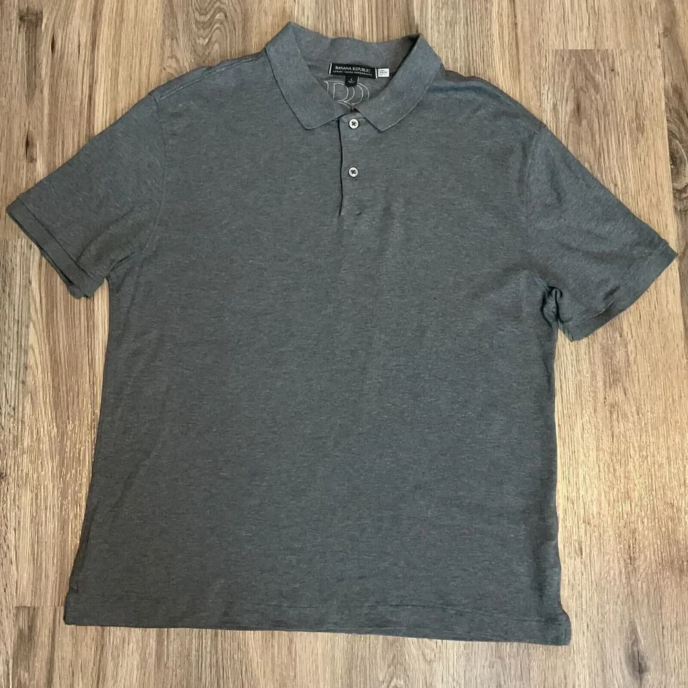 Banana Republic‎ Luxury Touch Performance Men Gray Short Sleeve Pullover Polo L